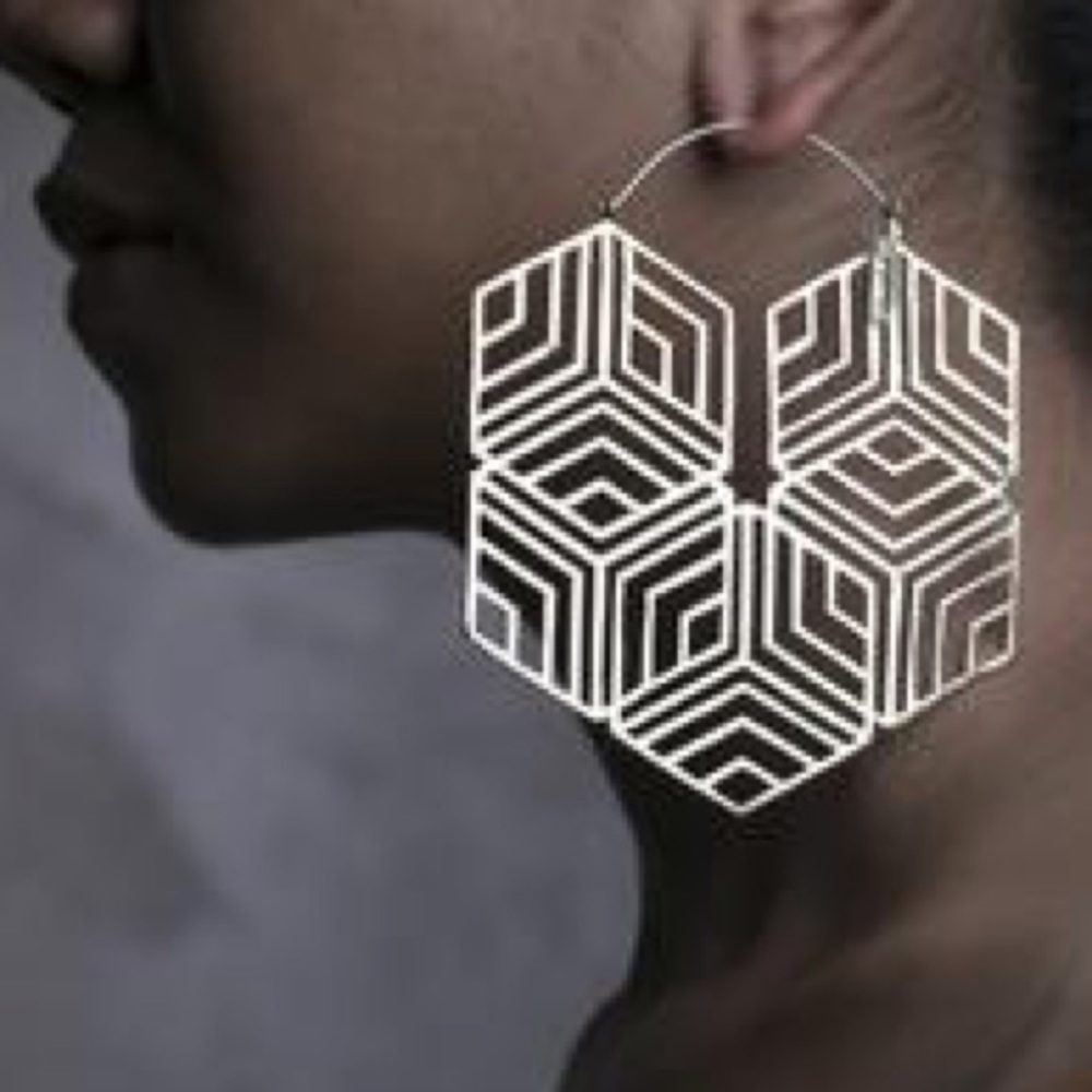 Large Hexagonal Brass Hoop Earrings